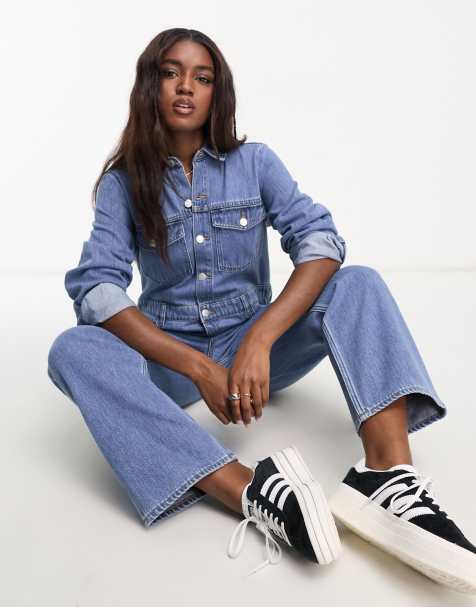 Monki - Denim overall in blauw met wassing - view 1