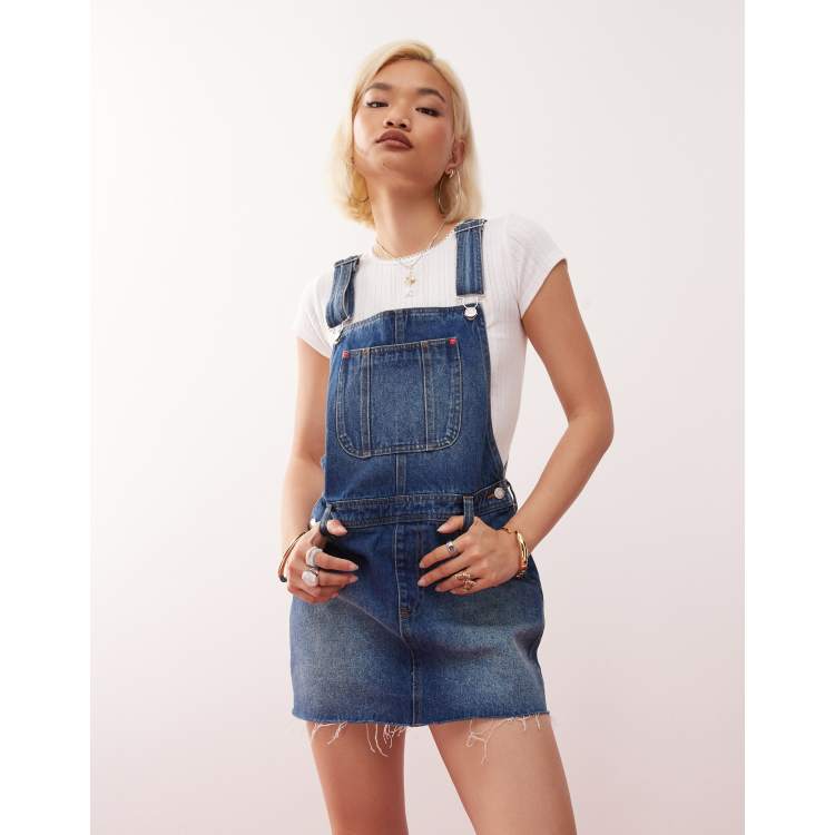 denim overall dress near me Anna-Kaci Distressed Denim Overall Midi Dress - Blue
