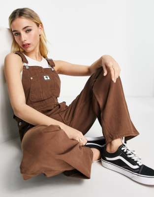 Monki denim overalls with cherry motif in brown | ASOS
