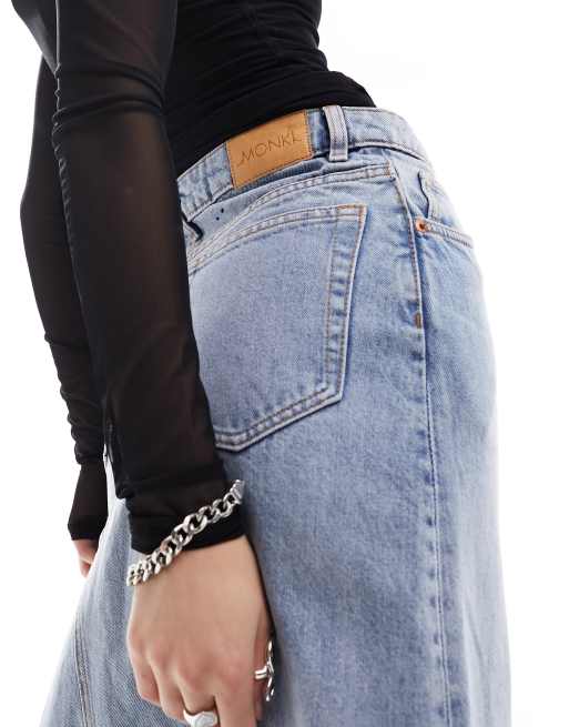 Monki denim raw hem midaxi skirt in medium dusty blue, 5 of 5