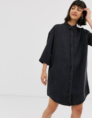 black oversized denim shirt dress