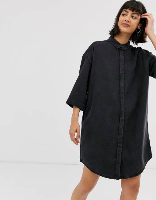 Monki denim shirt dress in black | ASOS