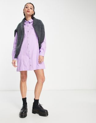 denim shirt mini dress in lilac-Purple