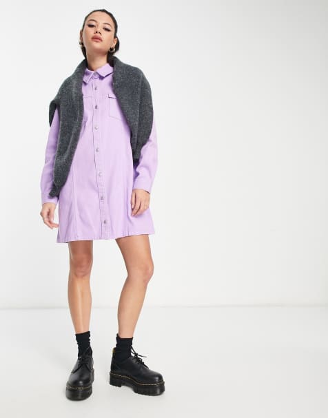 Monki denim shirt mini dress in lilac - view 1
