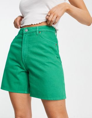 Monki denim shorts in bright green