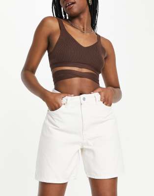 Monki Denim Shorts In Ecru-white In White