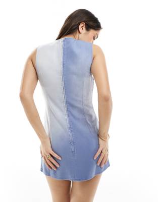 Monki Denim Two-tone Mini Dress In Blue