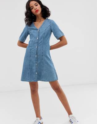 v neck denim dress