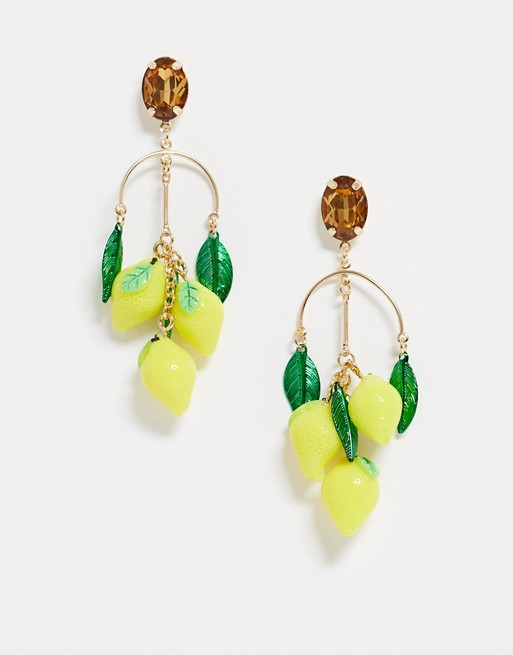 Monki diamante lemon drop earrings in yellow
