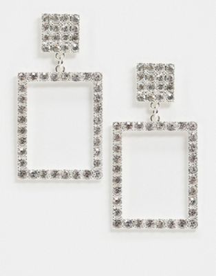 Monki - Diamante vierkante oorhangers in zilver