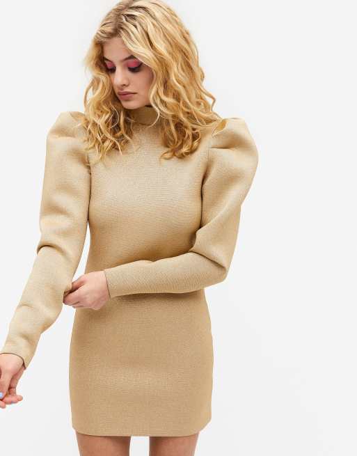 Monki – Diamond – Glitzerndes Minikleid aus Scuba in Gold