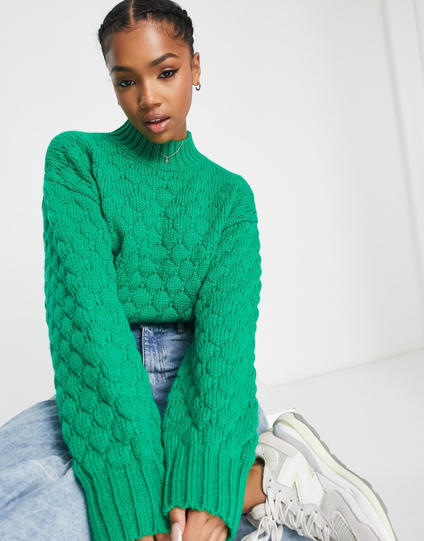 Monki diamond stitch knit sweater in green