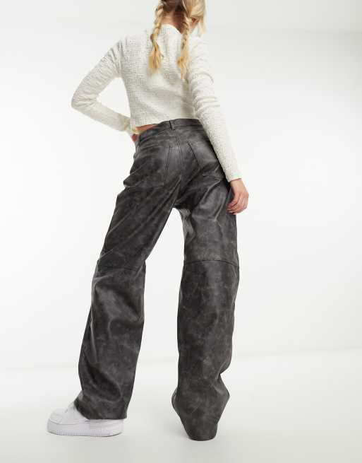 Monki distressed faux leather pants