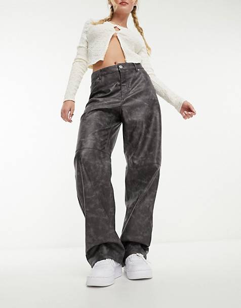 Monki distressed faux leather trousers