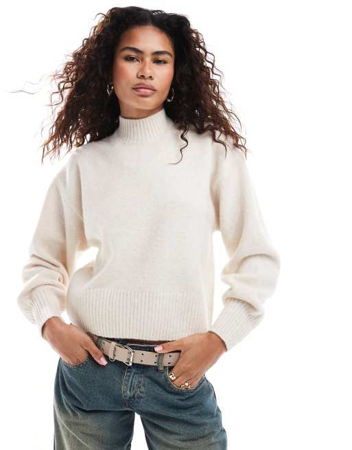 Monki - Dolcevita in maglia beige mélange, 2 di 4