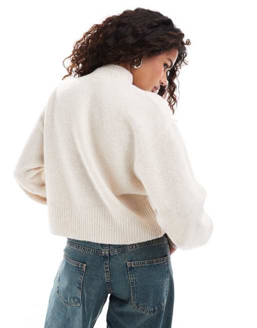 Monki - Dolcevita in maglia beige mélange, 4 di 4