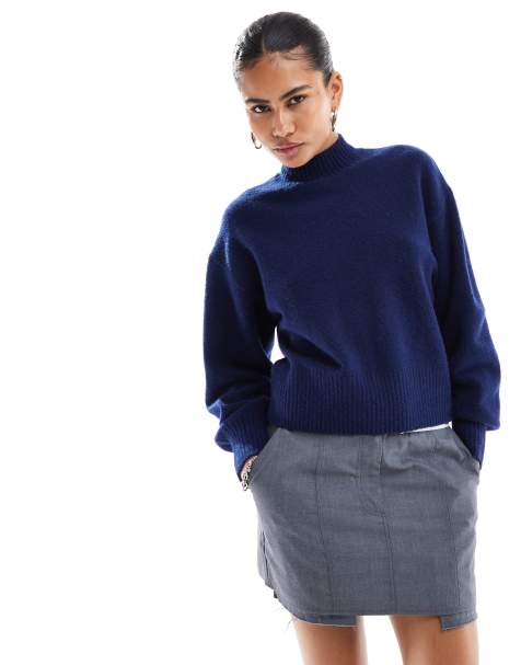 Monki - Dolcevita in maglia blu indaco - view 1