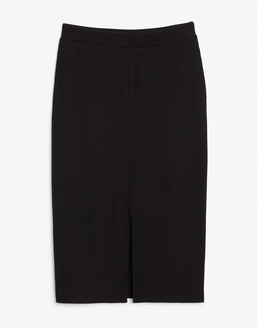 Monki Dolly midi skirt with slit side in black