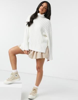 Monki Donnie high neck knit sweater in white