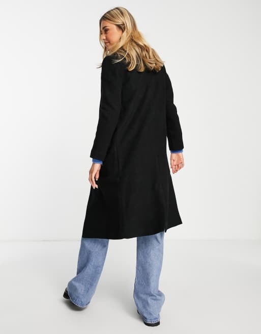 Monki – Doppelreihiger Bouclé-Mantel in Schwarz, 2 von 4