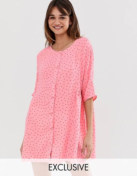 Monki dot print mini smock dress in pink
