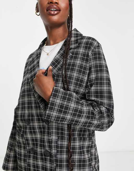 Monki double breasted blazer in black check ASOS