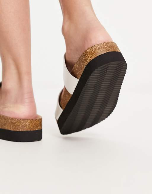 Monki double strap flat sandal in white croc ASOS