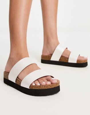Monki double strap flat sandals in white croc