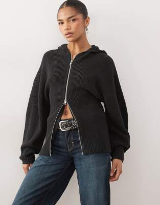 Monki Double Zip Cardigan In Black