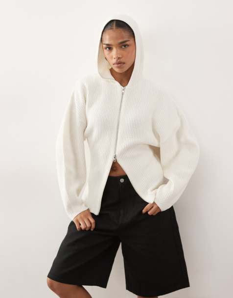Monki double zip cardigan in white - view 1