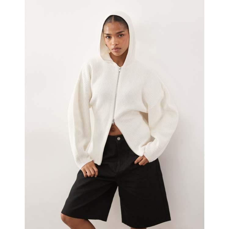 Monki double zip cardigan in white | ASOS