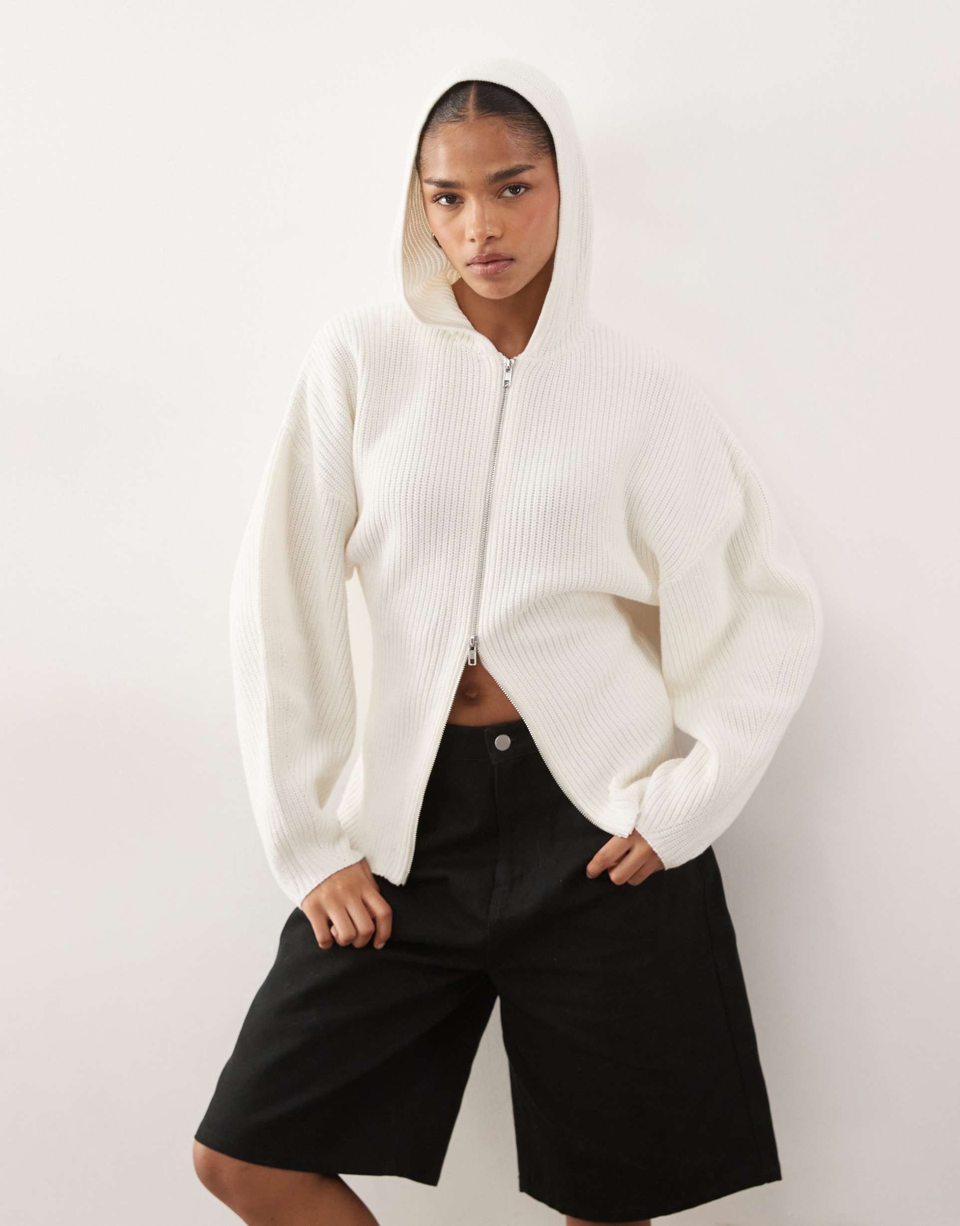 monki double zip cardigan in white