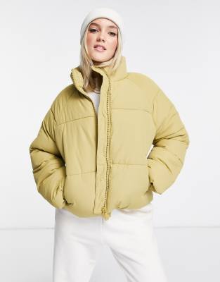 Monki short padded jacket in light yellow - BEIGE - ASOS Price Checker