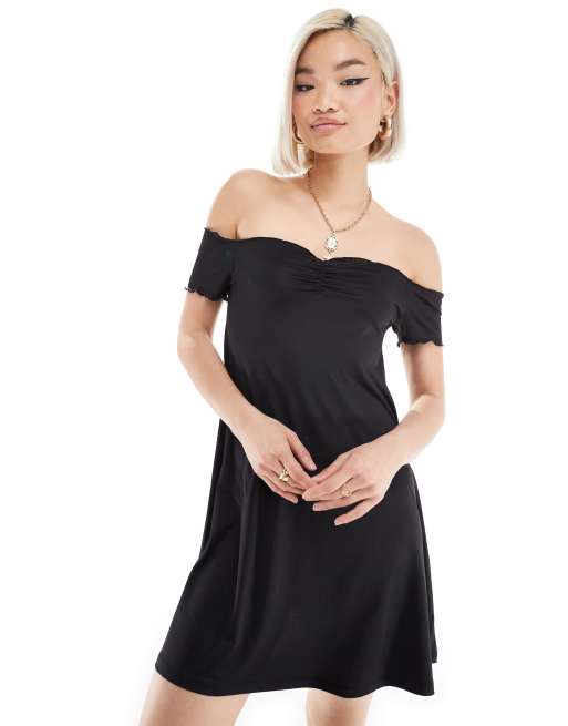Monki - Draperet offshoulder-minikjole i sort jersey