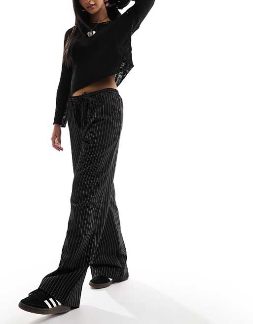 Monki drawstring straight leg pants in black pinstripe | ASOS Monki drawstring straight leg pants in black pinstripe | ASOS
