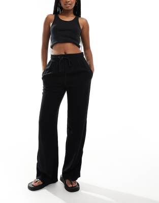 Monki Drawstring Waist Pants In Black