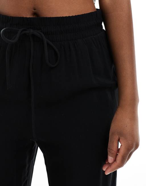 Monki drawstring waist trousers in black