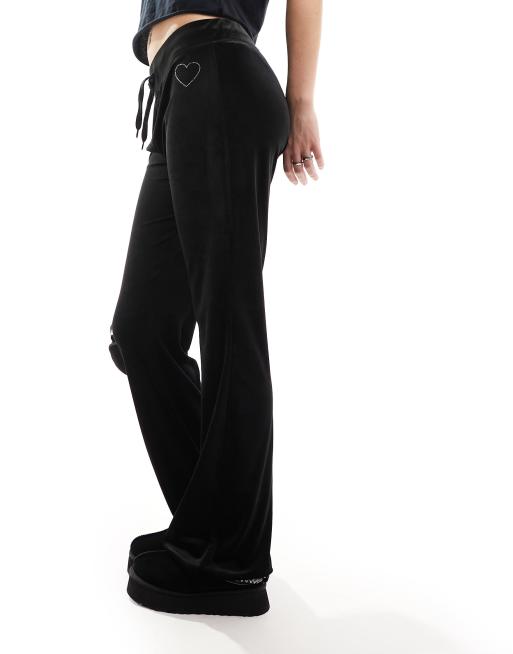 Monki drawstring waist trousers in black velvet | ASOS