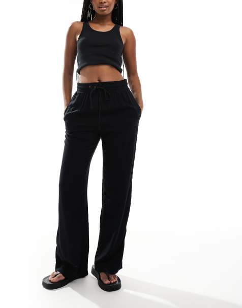 Monki drawstring waist trousers in black