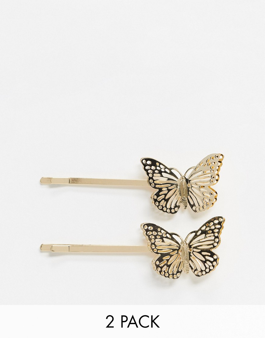 Monki Drew butterfly hair clips in gold
