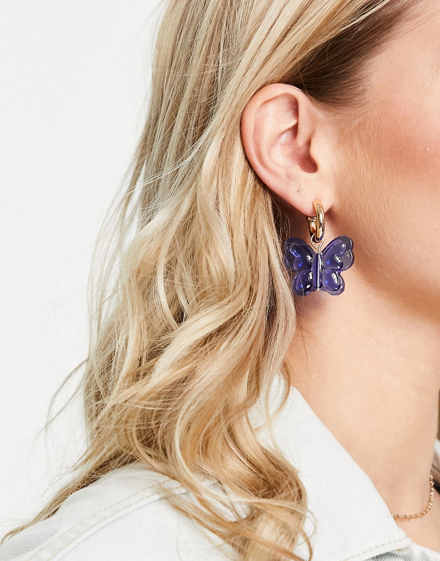 Monki drop butterfly earrings in blue