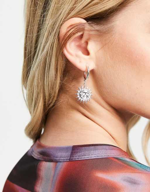 Monki drop sun earrings in silver