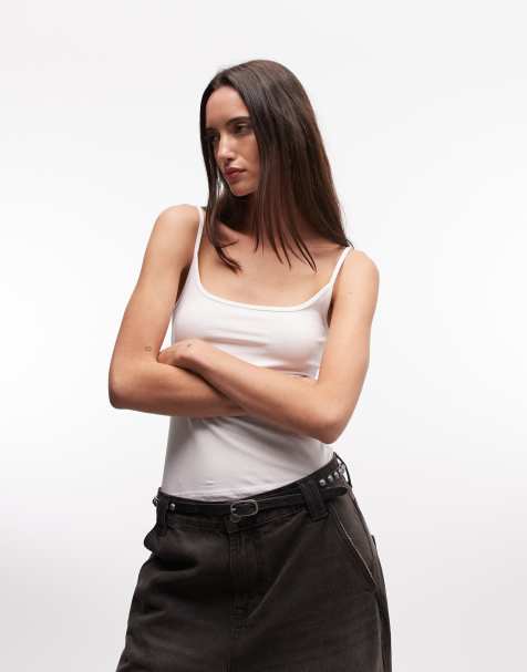 Monki Ebba scoop neck strappy vest in white - view 1