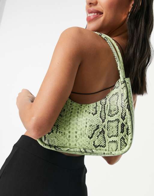 Monki - Ebbis - Borsa da spalla in pelle sintetica pitonata, colore verde
