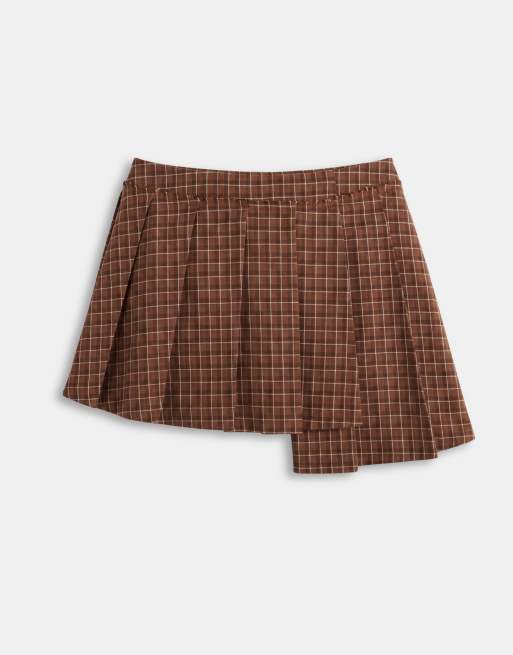 Monki eksklusiv asymmetrisk plisseret mininederdel i brun tern, 6 af 7