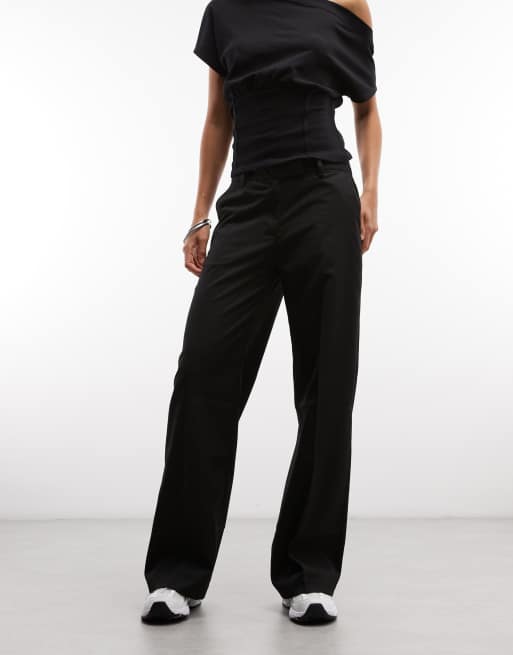 Monki - Elegante broek met wijde pijpen en halfhoge taille in zwart, 2 van 5