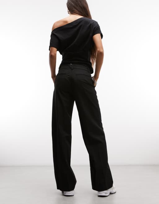 Monki - Elegante broek met wijde pijpen en halfhoge taille in zwart, 5 van 5