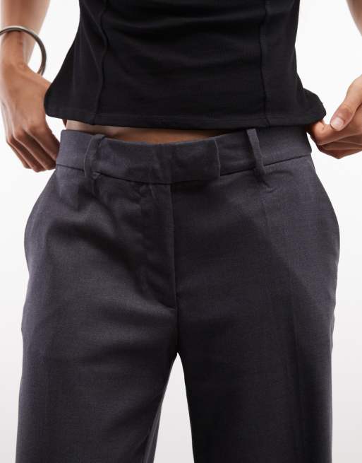 Monki - Elegante broek met wijde pijpen en hoge taille in donkergrijs, 4 van 5