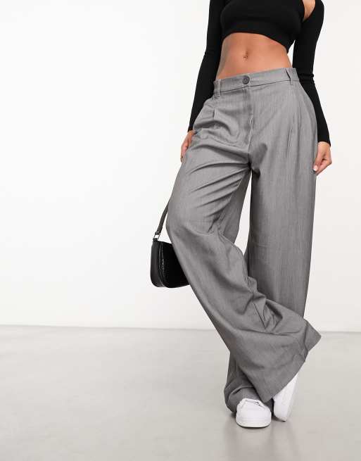 Monki - Elegante broek met wijde pijpen en hoge taille in lichtgrijs, 4 van 4