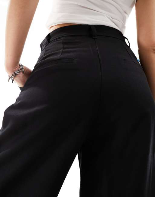 Monki - Elegante broek met wijde pijpen en hoge taille in zwart, 4 van 5